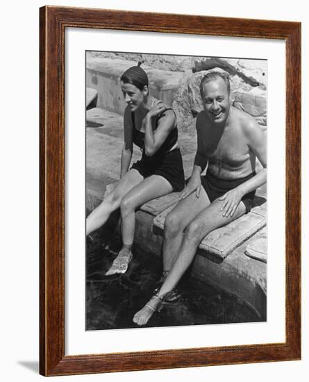 Actress Beatrice Lillie and Comedian Jack Benny Relaxing by the Pool on the French Riviera-John Phillips-Framed Premium Photographic Print