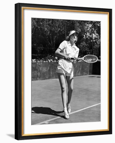 Actress Carol Lombard Stunningly Gorgeous in Tennis Togs on Court During Game-Alfred Eisenstaedt-Framed Premium Photographic Print