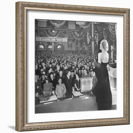 Actress Carole Lombard Performing to Help Sell War Bonds During Rally-Myron Davis-Framed Premium Photographic Print