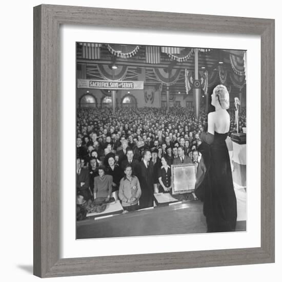 Actress Carole Lombard Performing to Help Sell War Bonds During Rally-Myron Davis-Framed Premium Photographic Print