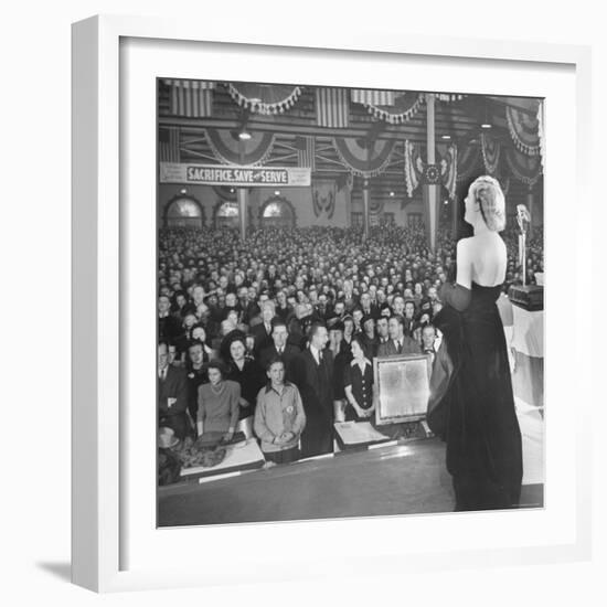 Actress Carole Lombard Performing to Help Sell War Bonds During Rally-Myron Davis-Framed Premium Photographic Print