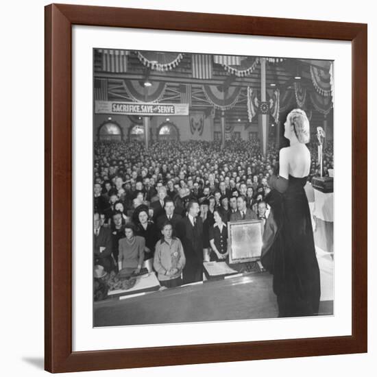 Actress Carole Lombard Performing to Help Sell War Bonds During Rally-Myron Davis-Framed Premium Photographic Print