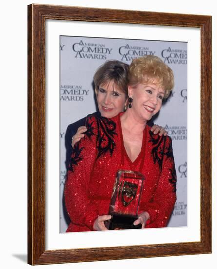 Actress Carrie Fisher Hugging Mother, Entertainer Debbi Reynolds, at American Comedy Awards-Mirek Towski-Framed Premium Photographic Print