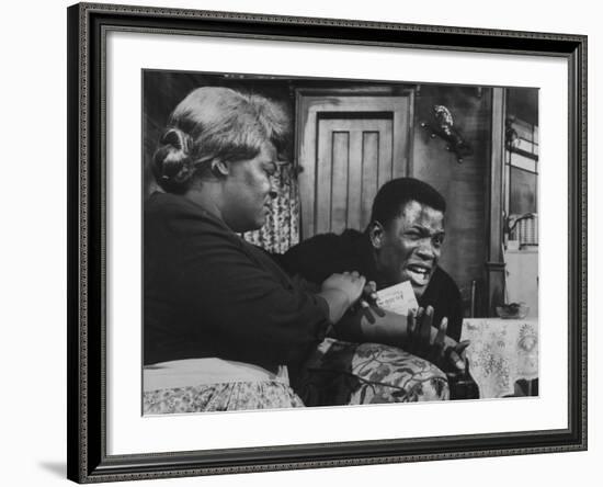 Actress Claudia Mcneil and Actor Sidney Poitier in a Scene from the Play "A Raisin in the Sun"-null-Framed Premium Photographic Print