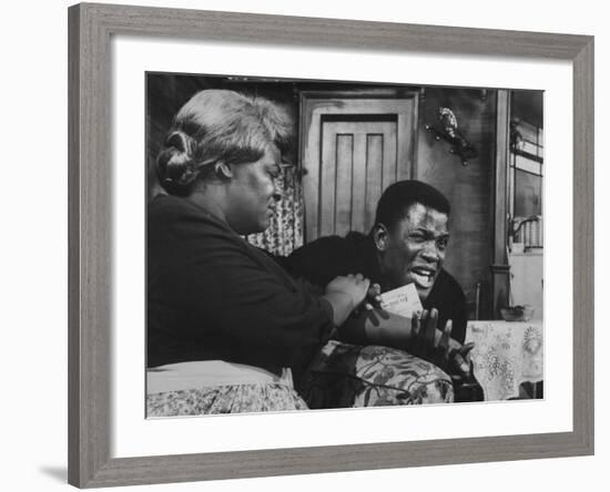 Actress Claudia Mcneil and Actor Sidney Poitier in a Scene from the Play "A Raisin in the Sun"-null-Framed Premium Photographic Print