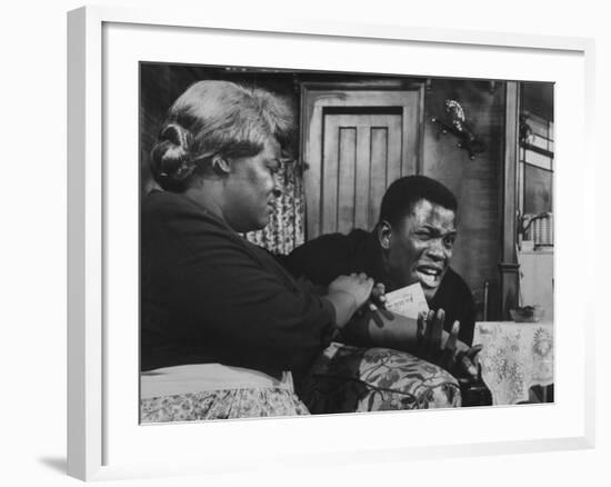 Actress Claudia Mcneil and Actor Sidney Poitier in a Scene from the Play "A Raisin in the Sun"-null-Framed Premium Photographic Print