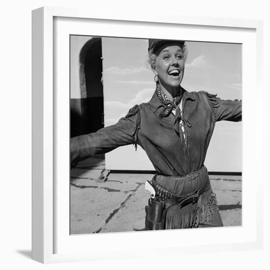 Actress Doris Day in Costume on the Set of "Calamity Jane"-Ed Clark-Framed Premium Photographic Print