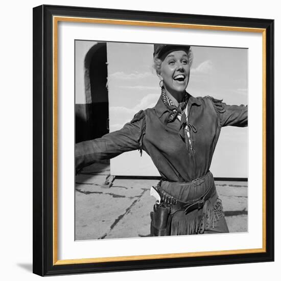 Actress Doris Day in Costume on the Set of "Calamity Jane"-Ed Clark-Framed Premium Photographic Print