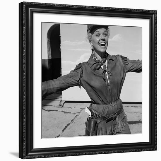 Actress Doris Day in Costume on the Set of "Calamity Jane"-Ed Clark-Framed Premium Photographic Print