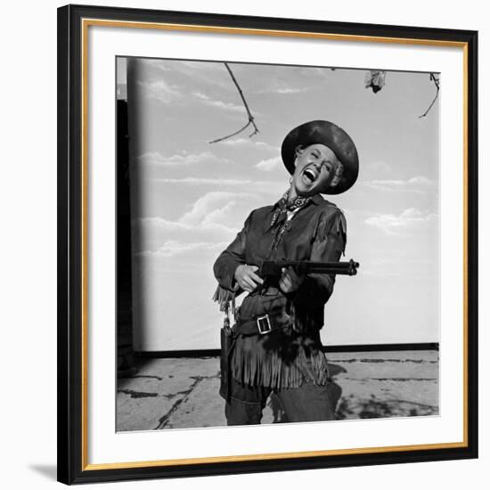 Actress Doris Day in Costume on the Set of "Calamity Jane"-Ed Clark-Framed Premium Photographic Print