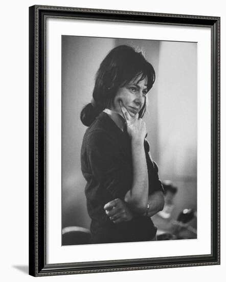 Actress Elaine May Quizzically Pensive During a Dubbing Session for the Movie "Luv"-null-Framed Premium Photographic Print