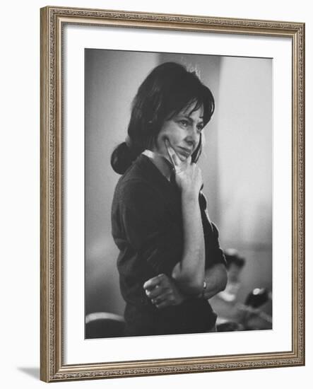 Actress Elaine May Quizzically Pensive During a Dubbing Session for the Movie "Luv"-null-Framed Premium Photographic Print