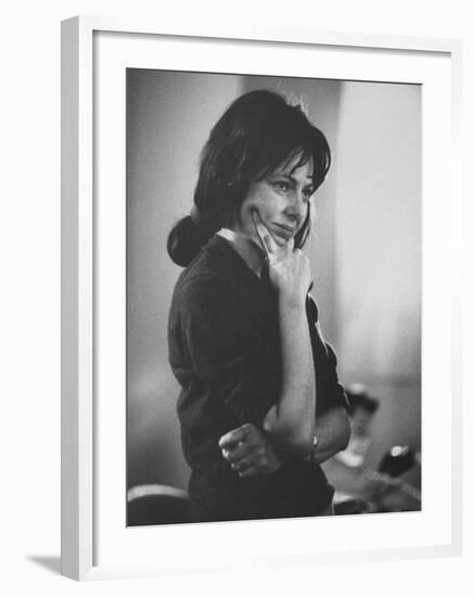 Actress Elaine May Quizzically Pensive During a Dubbing Session for the Movie "Luv"-null-Framed Premium Photographic Print