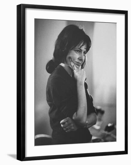Actress Elaine May Quizzically Pensive During a Dubbing Session for the Movie "Luv"-null-Framed Premium Photographic Print