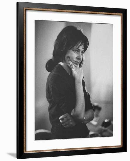 Actress Elaine May Quizzically Pensive During a Dubbing Session for the Movie "Luv"-null-Framed Premium Photographic Print