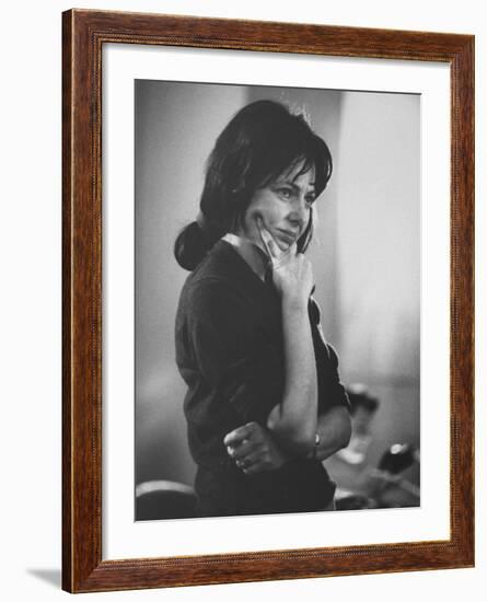 Actress Elaine May Quizzically Pensive During a Dubbing Session for the Movie "Luv"-null-Framed Premium Photographic Print