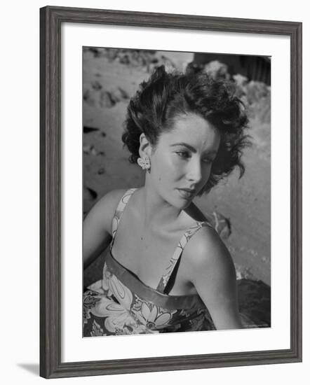 Actress Elizabeth Taylor on the Beach-J^ R^ Eyerman-Framed Premium Photographic Print