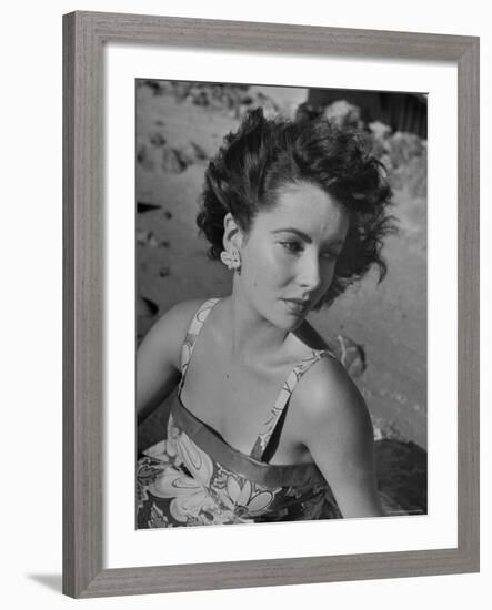 Actress Elizabeth Taylor on the Beach-J^ R^ Eyerman-Framed Premium Photographic Print