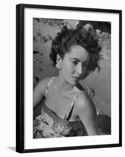 Actress Elizabeth Taylor on the Beach-J^ R^ Eyerman-Framed Premium Photographic Print