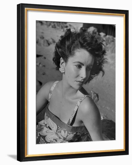 Actress Elizabeth Taylor on the Beach-J^ R^ Eyerman-Framed Premium Photographic Print