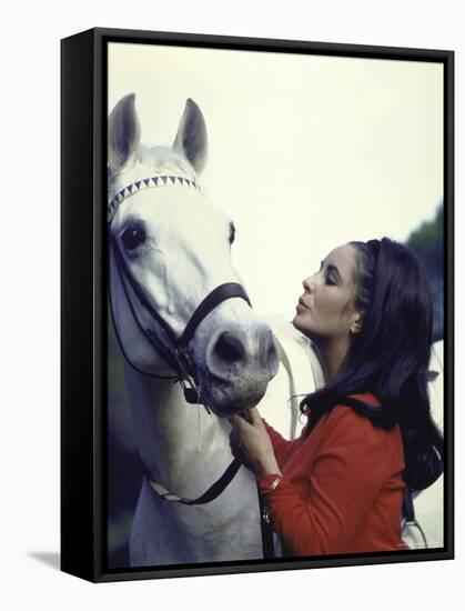 Actress Elizabeth Taylor with Horse During Filming of "Reflections in a Golden Eye"-Loomis Dean-Framed Premier Image Canvas