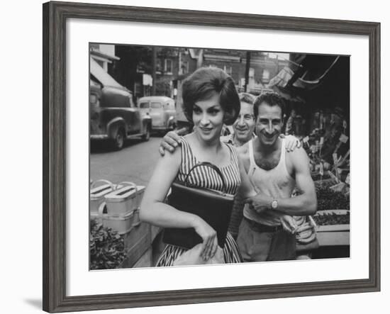 Actress Gina Lollobrigida Talking with Vegetable Vendors-Peter Stackpole-Framed Premium Photographic Print