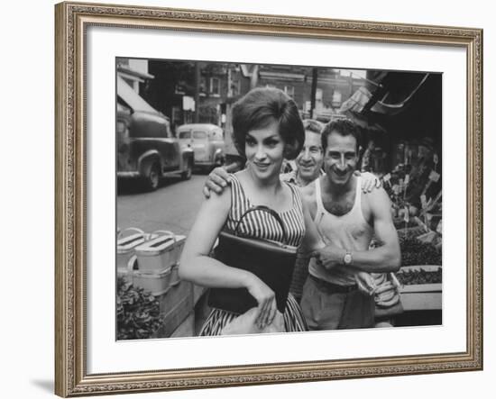 Actress Gina Lollobrigida Talking with Vegetable Vendors-Peter Stackpole-Framed Premium Photographic Print