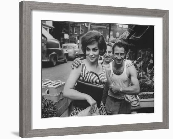 Actress Gina Lollobrigida Talking with Vegetable Vendors-Peter Stackpole-Framed Premium Photographic Print