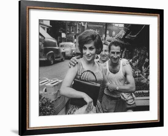 Actress Gina Lollobrigida Talking with Vegetable Vendors-Peter Stackpole-Framed Premium Photographic Print