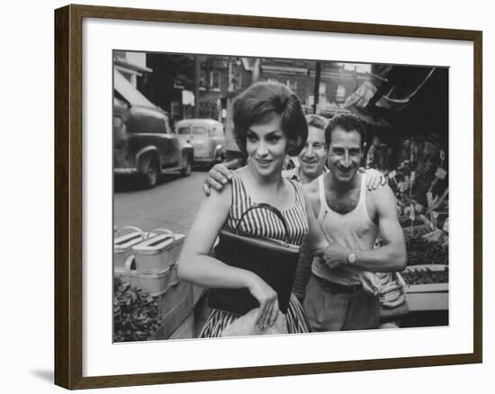 Actress Gina Lollobrigida Talking with Vegetable Vendors-Peter Stackpole-Framed Premium Photographic Print