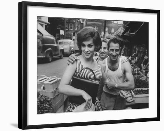 Actress Gina Lollobrigida Talking with Vegetable Vendors-Peter Stackpole-Framed Premium Photographic Print