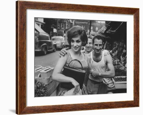 Actress Gina Lollobrigida Talking with Vegetable Vendors-Peter Stackpole-Framed Premium Photographic Print