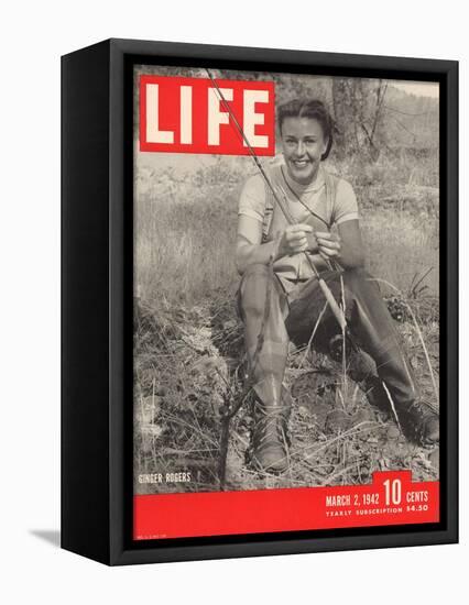 Actress Ginger Rogers Geared up for Fly Fishing on her 1,000 Acre Ranch, March 1, 1942-Bob Landry-Framed Premier Image Canvas