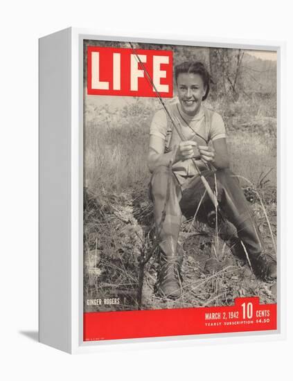 Actress Ginger Rogers Geared up for Fly Fishing on her 1,000 Acre Ranch, March 1, 1942-Bob Landry-Framed Premier Image Canvas