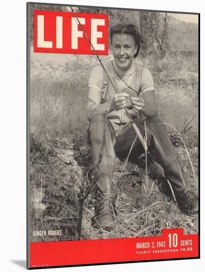 Actress Ginger Rogers Geared up for Fly Fishing on her 1,000 Acre Ranch, March 1, 1942-Bob Landry-Mounted Photographic Print