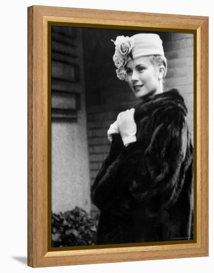 Actress Grace Kelly Posing Outside Her Apartment Building Before Leaving for Monaco-Lisa Larsen-Framed Premier Image Canvas