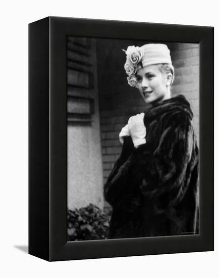 Actress Grace Kelly Posing Outside Her Apartment Building Before Leaving for Monaco-Lisa Larsen-Framed Premier Image Canvas