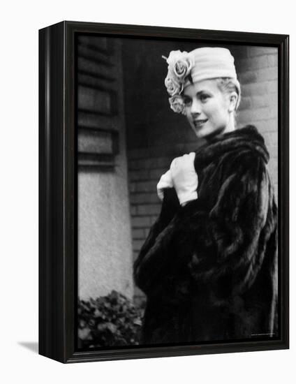 Actress Grace Kelly Posing Outside Her Apartment Building Before Leaving for Monaco-Lisa Larsen-Framed Premier Image Canvas