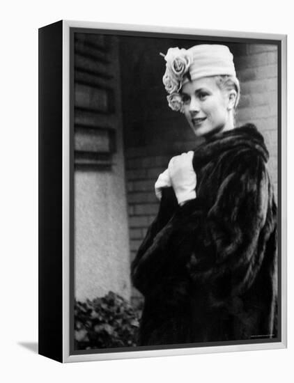 Actress Grace Kelly Posing Outside Her Apartment Building Before Leaving for Monaco-Lisa Larsen-Framed Premier Image Canvas