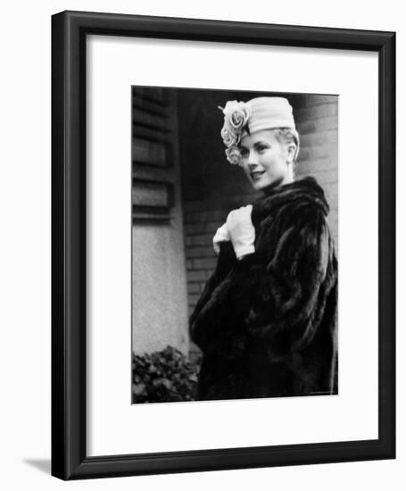 Actress Grace Kelly Posing Outside Her Apartment Building Before Leaving for Monaco-Lisa Larsen-Framed Premium Photographic Print