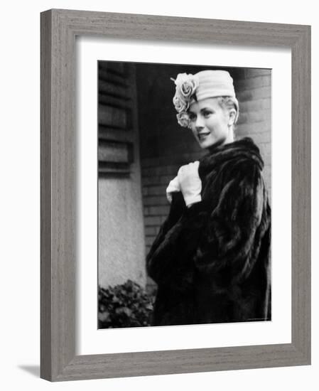 Actress Grace Kelly Posing Outside Her Apartment Building Before Leaving for Monaco-Lisa Larsen-Framed Premium Photographic Print