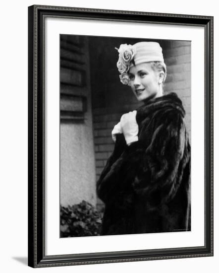 Actress Grace Kelly Posing Outside Her Apartment Building Before Leaving for Monaco-Lisa Larsen-Framed Premium Photographic Print