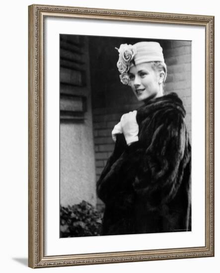 Actress Grace Kelly Posing Outside Her Apartment Building Before Leaving for Monaco-Lisa Larsen-Framed Premium Photographic Print