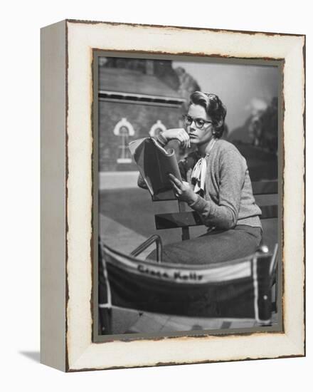 Actress Grace Kelly Studying Script for Her Role of Georgie in "The Country Girl" on movie set-Ed Clark-Framed Premier Image Canvas