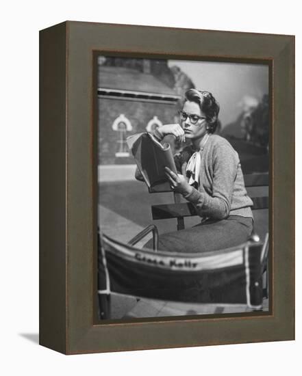 Actress Grace Kelly Studying Script for Her Role of Georgie in "The Country Girl" on movie set-Ed Clark-Framed Premier Image Canvas