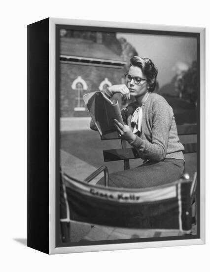 Actress Grace Kelly Studying Script for Her Role of Georgie in "The Country Girl" on movie set-Ed Clark-Framed Premier Image Canvas