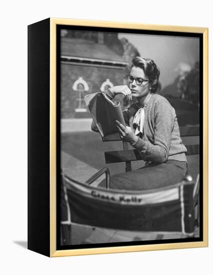 Actress Grace Kelly Studying Script for Her Role of Georgie in "The Country Girl" on movie set-Ed Clark-Framed Premier Image Canvas