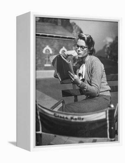 Actress Grace Kelly Studying Script for Her Role of Georgie in "The Country Girl" on movie set-Ed Clark-Framed Premier Image Canvas