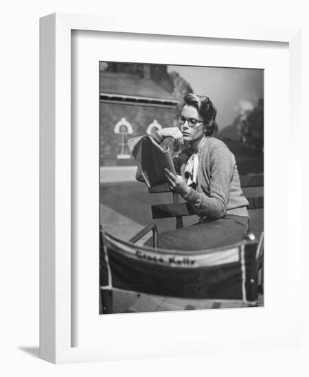 Actress Grace Kelly Studying Script for Her Role of Georgie in "The Country Girl" on movie set-Ed Clark-Framed Photographic Print