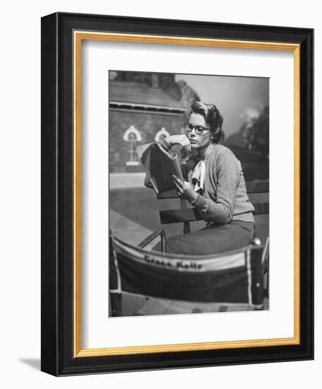 Actress Grace Kelly Studying Script for Her Role of Georgie in "The Country Girl" on movie set-Ed Clark-Framed Photographic Print